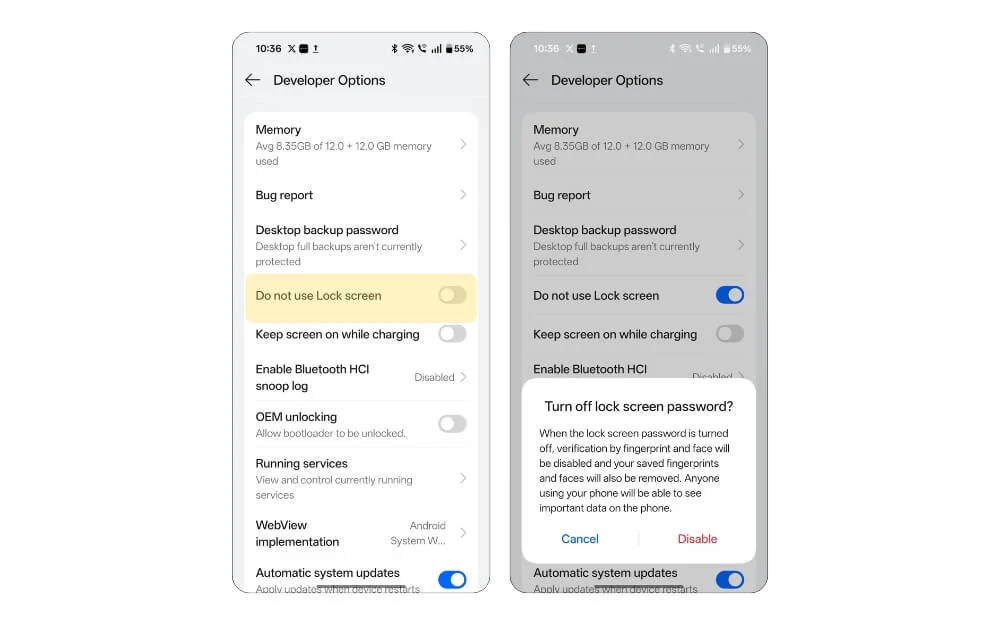 disable lock screen on your android