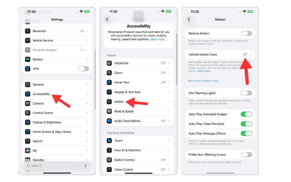 ios vehicle motion sickness