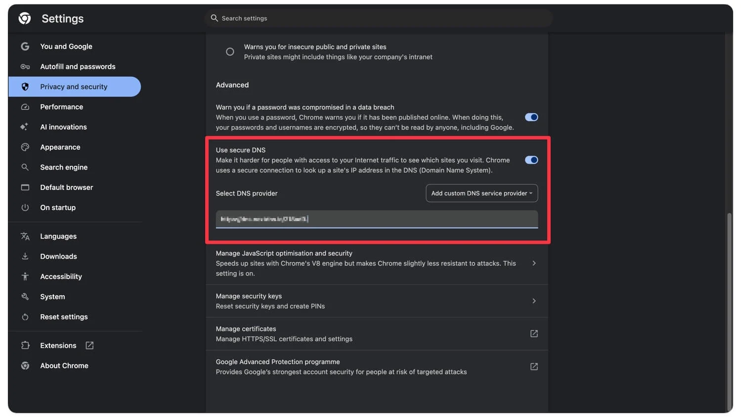 google chrome custom dns