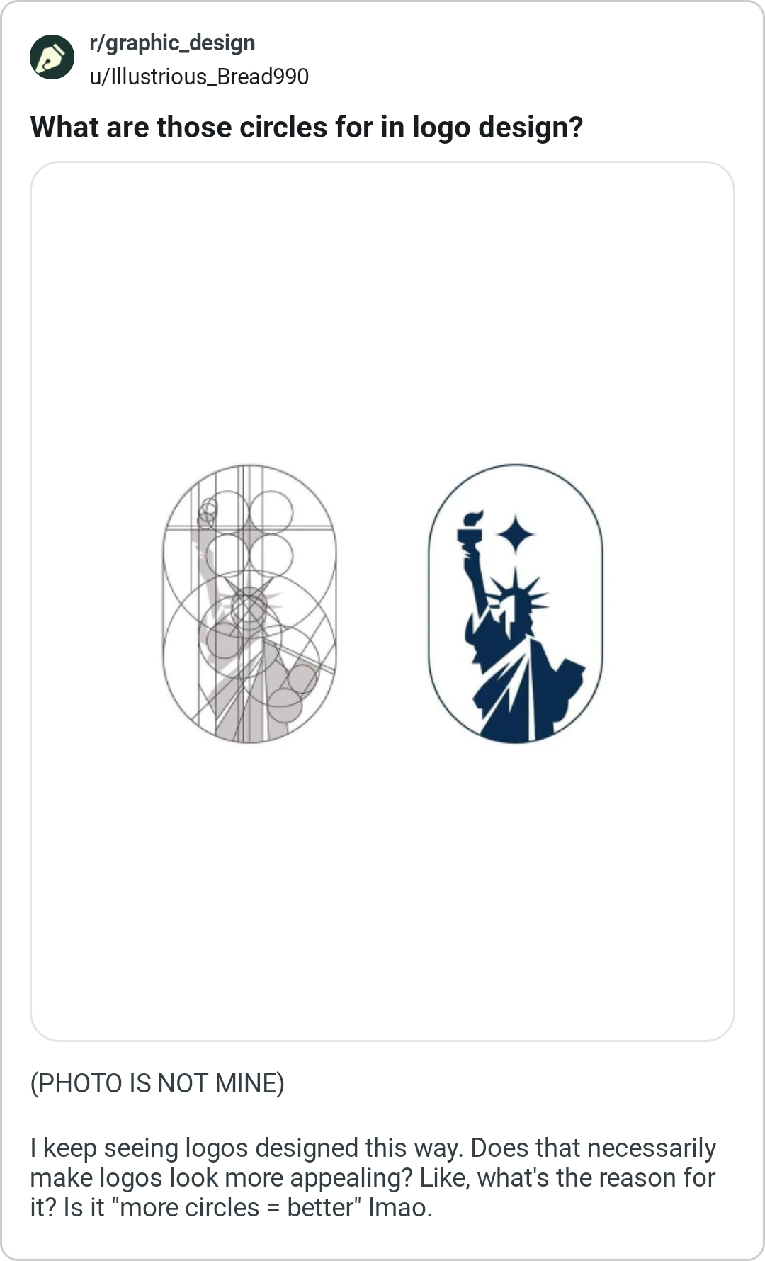 Logo design example with Statue of Liberty silhouette and overlapping circle grid used as construction lines