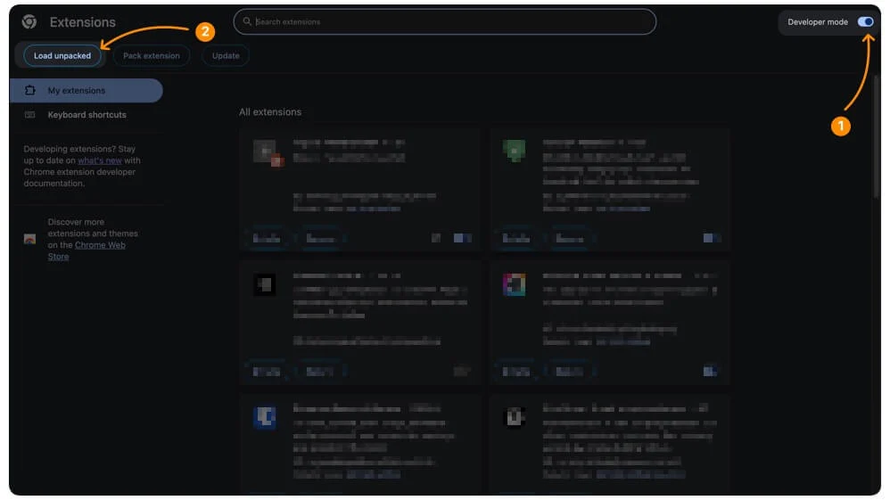 enable developer options and load unpacked extension