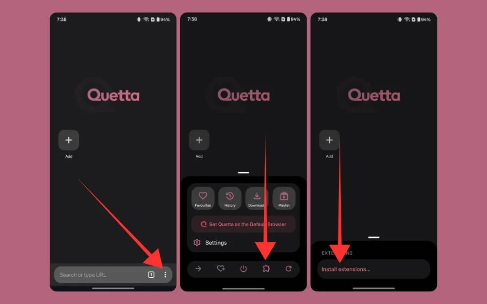 how to install extensions on mobile using qeutaa browser