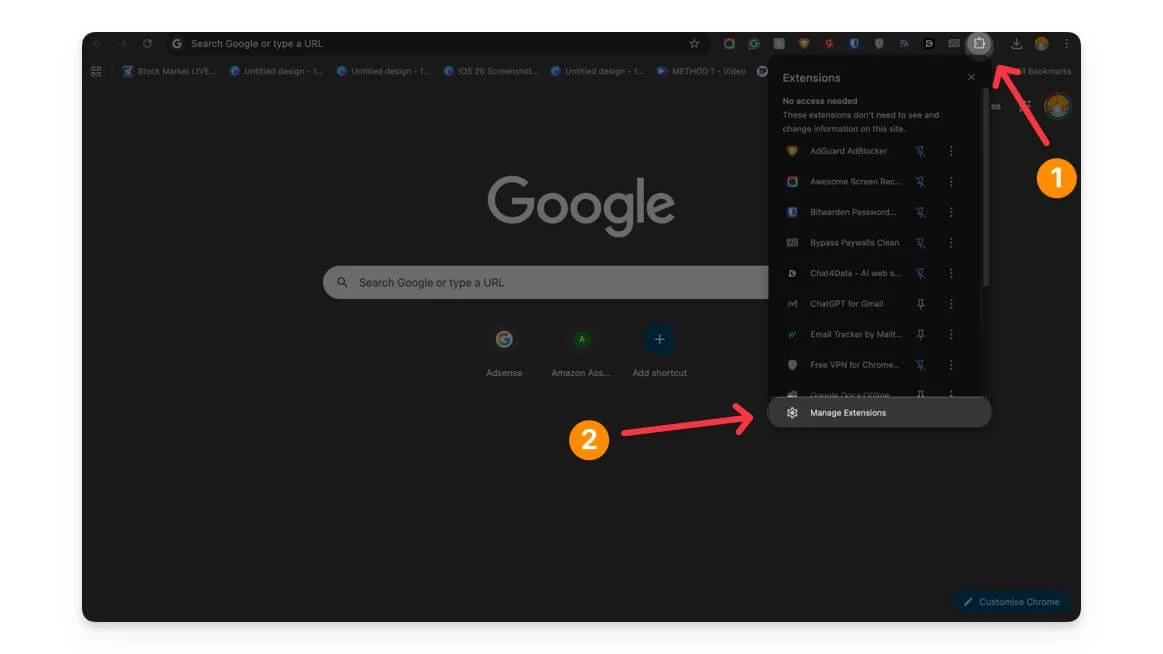 google chrome manage extension settings