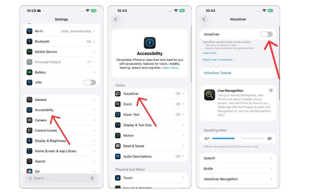 how to turn on voiceover mode on iphone