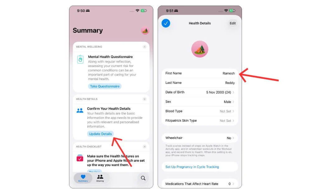 health app on iphone