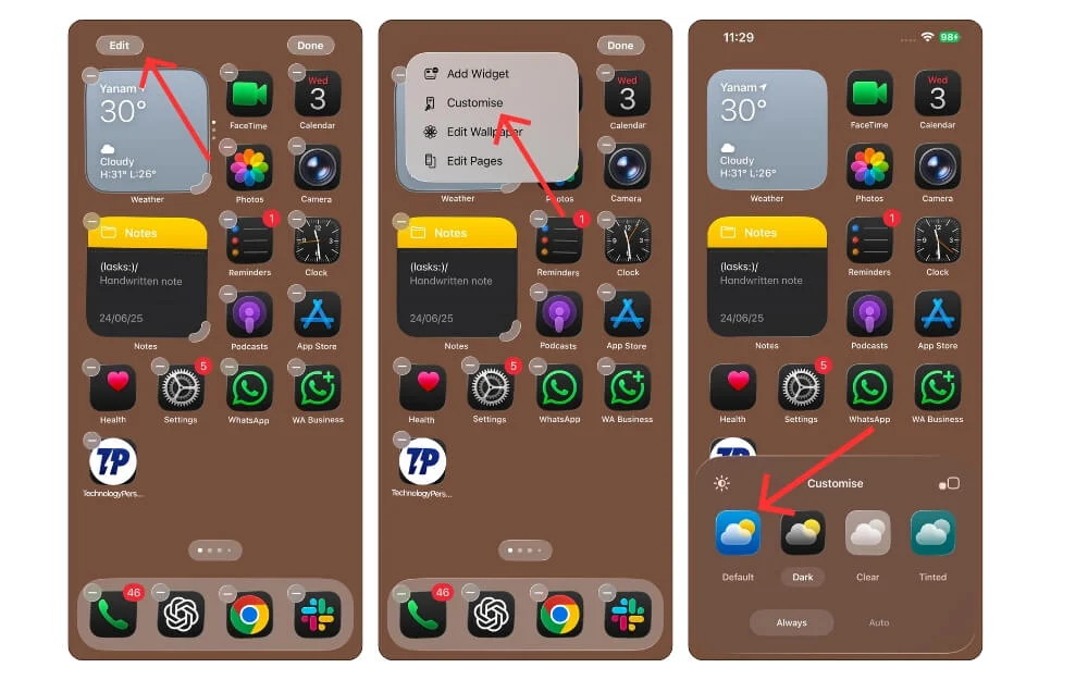 change transparent icons to default icons in apple, ios 26