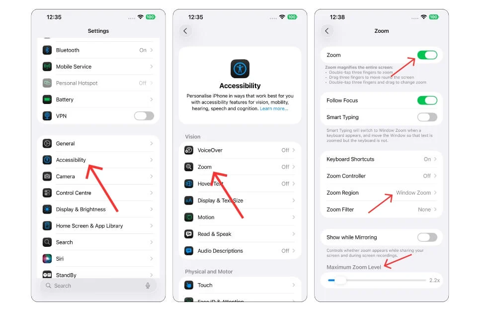 how to turn on zoom on iphone