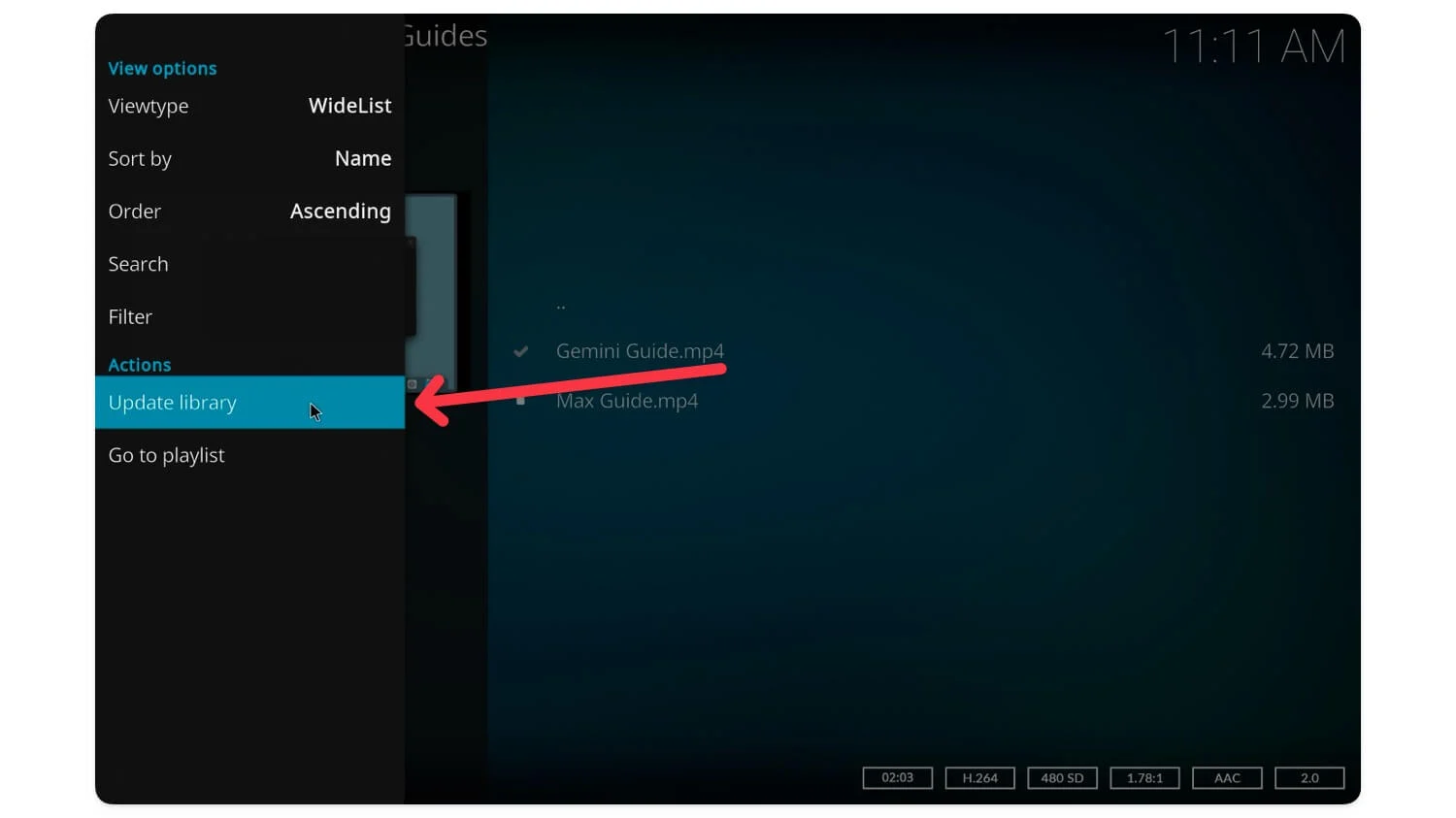update your videos playlist in kodi
