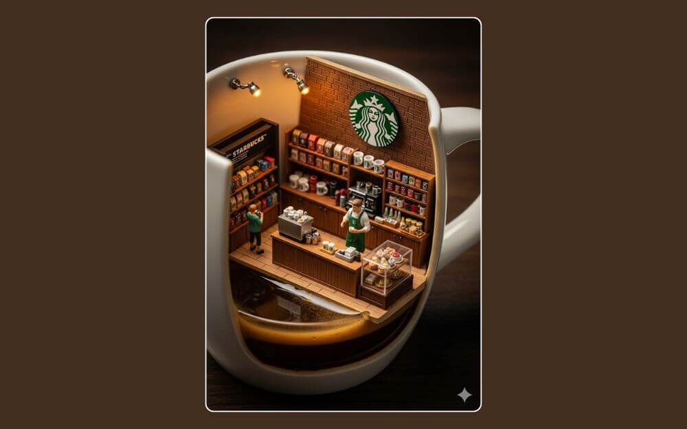 create macro diorama inside a ceramic coffee 