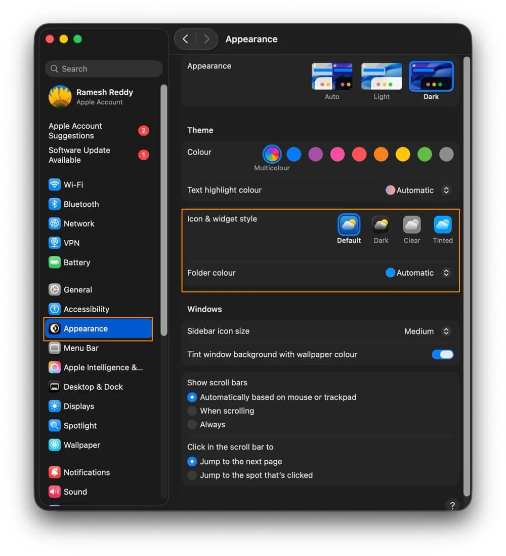 how to change icon style on macos 26