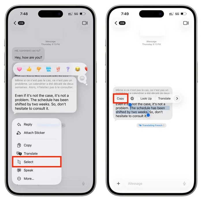 selecting-specific part of message ios 16