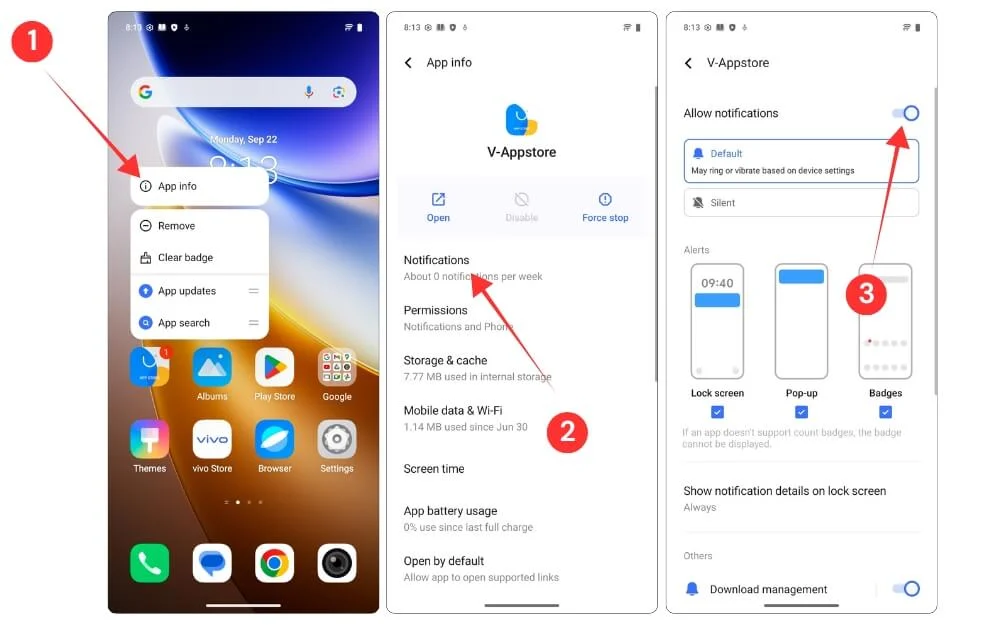 disable app store notifications on vivo smartphones