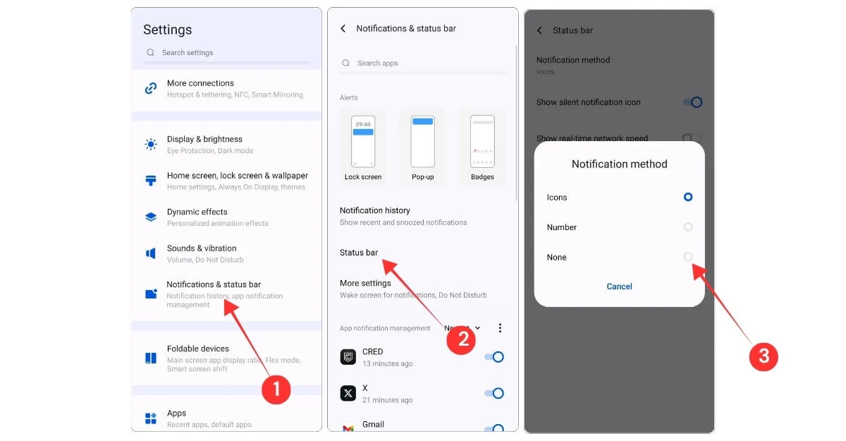 how to remove notifications completely from the status bar