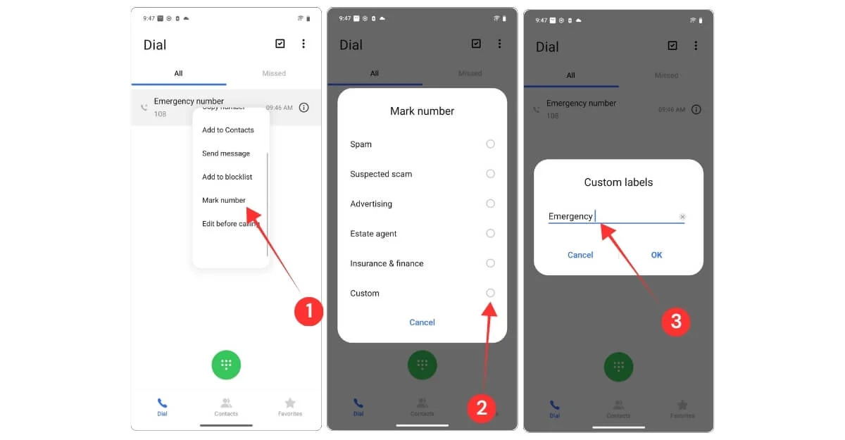 how to mark the number without saving it to contacts