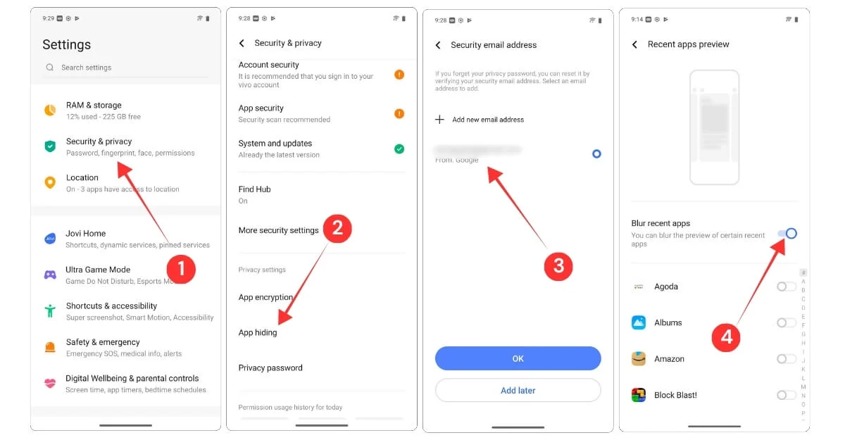 how to add recovery email address for app lock on vivo phones