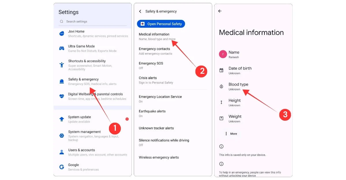 how to add safety and sos information to your vivo smartphone