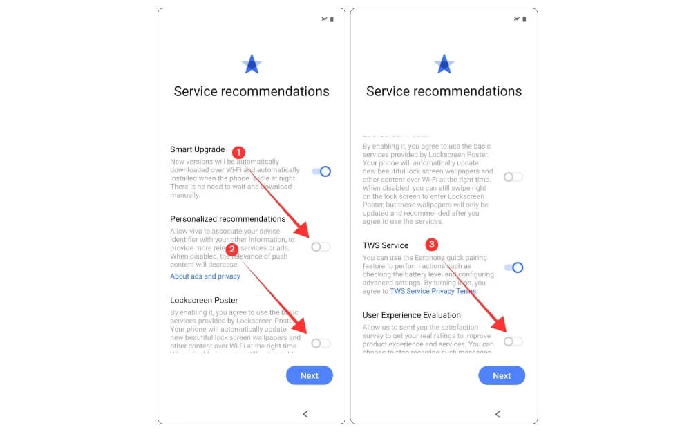 settings you need to disable while you are first setting up your vivo smartphone
