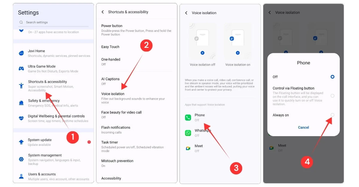 how to enable voice isolation on vivo smartphones