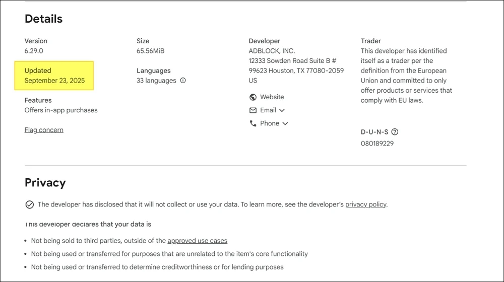 extension details on chrome webstore