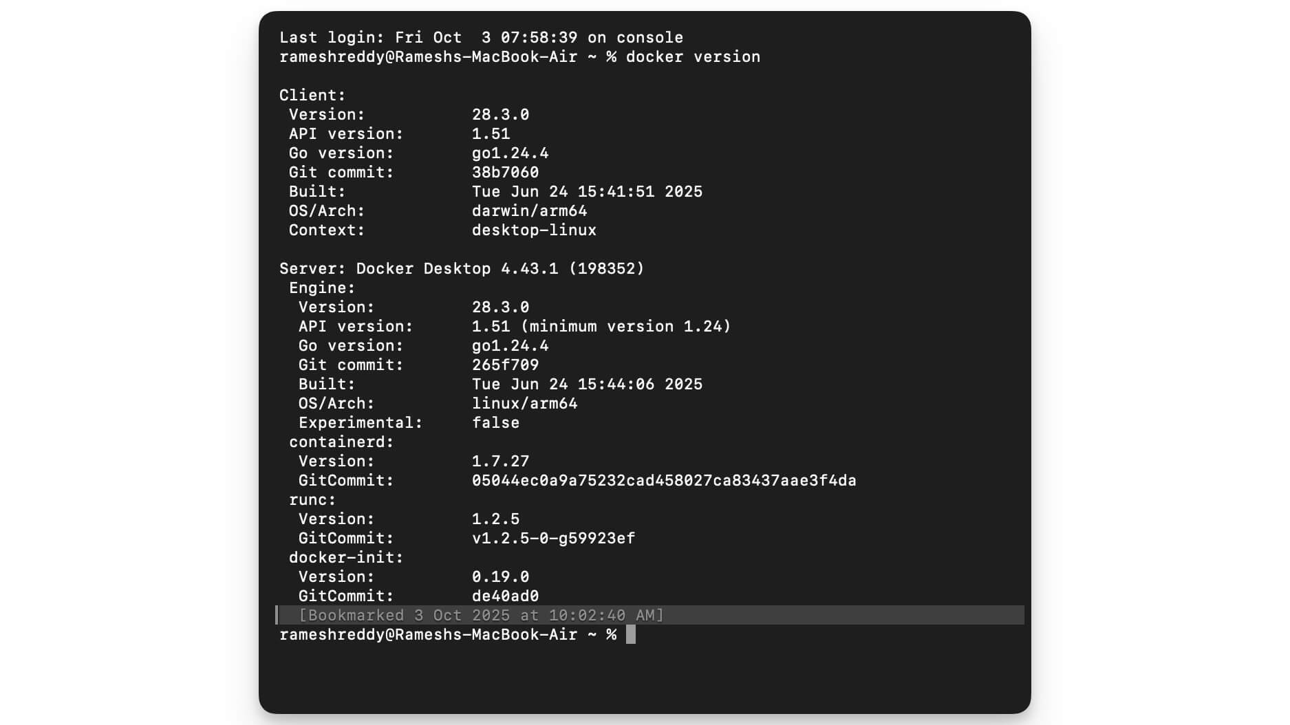 check docker version on your device