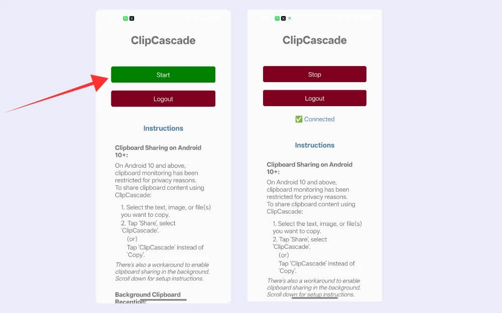 start clipcascade on your andriod