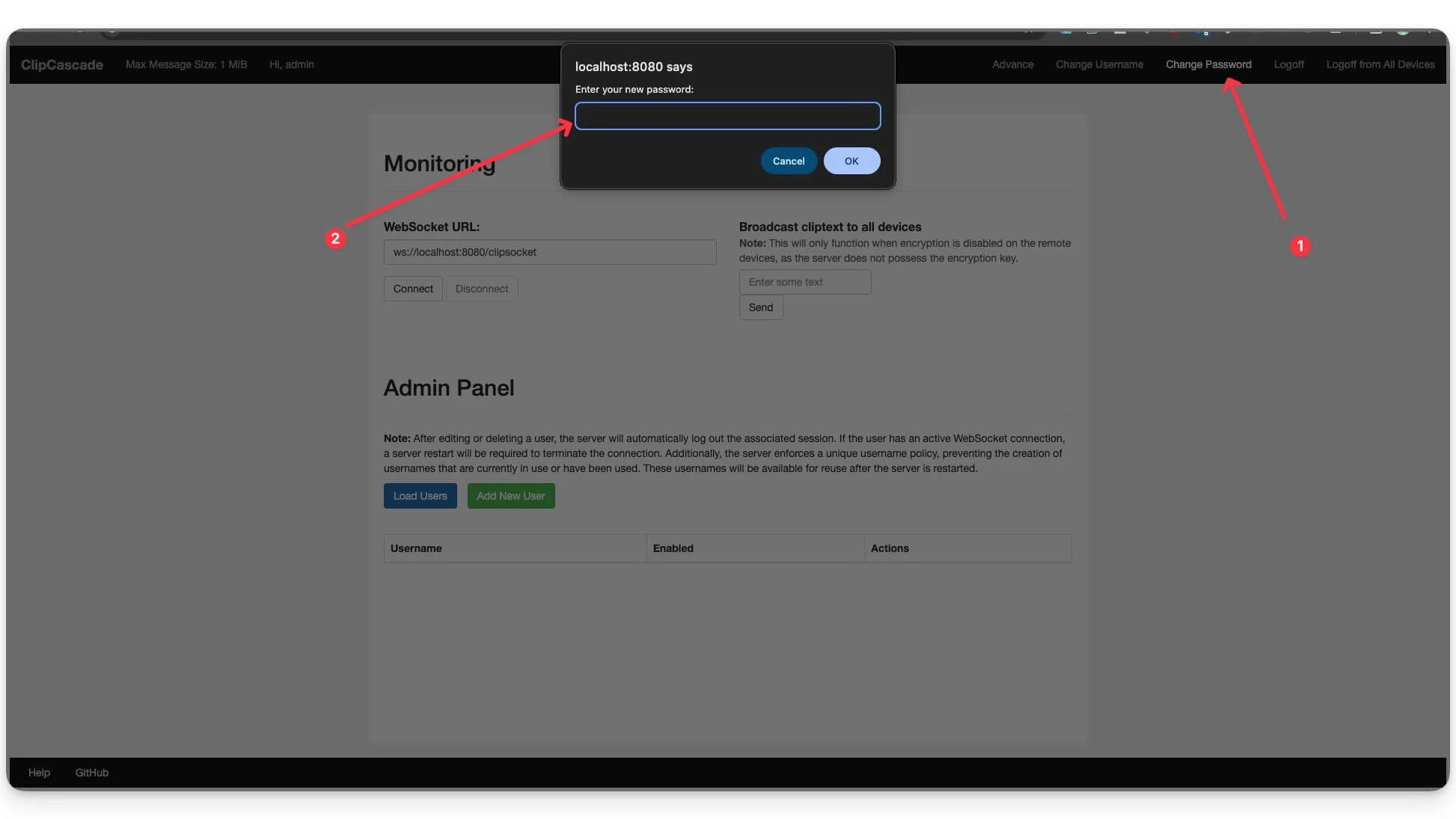 change default password
