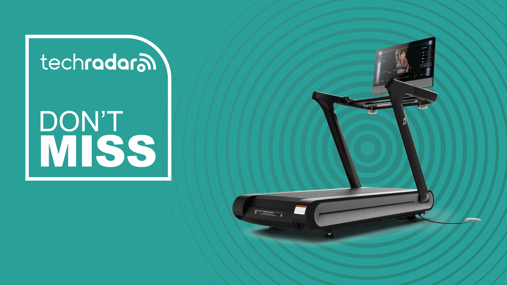 Peloton Tread+ บนพื้นหลัง turqoise พร้อมข้อความ don &#039;