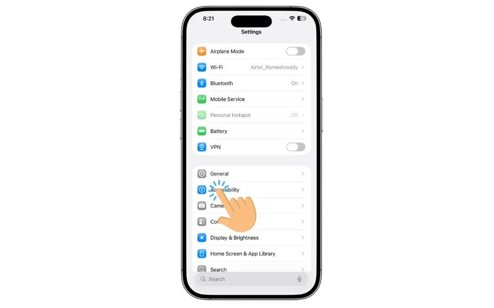 tap on accessbility settings