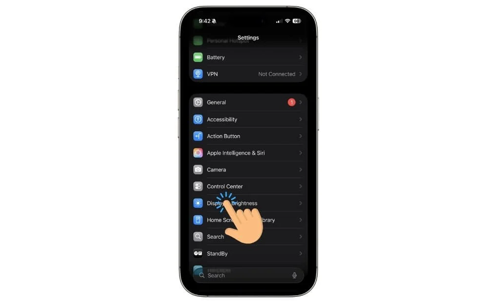 tap on display and brigtness settings