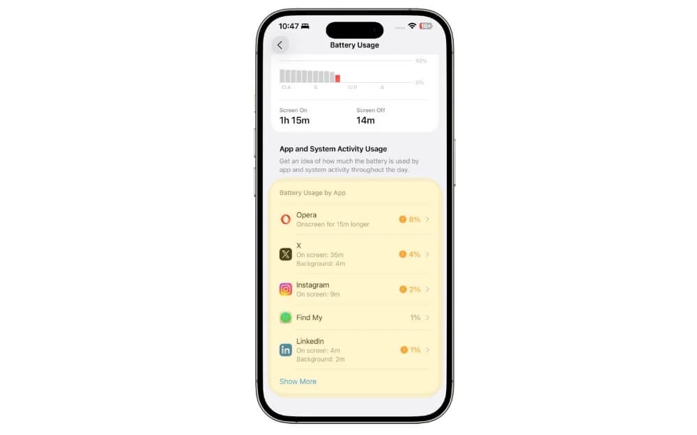 check which app is consuming more battery