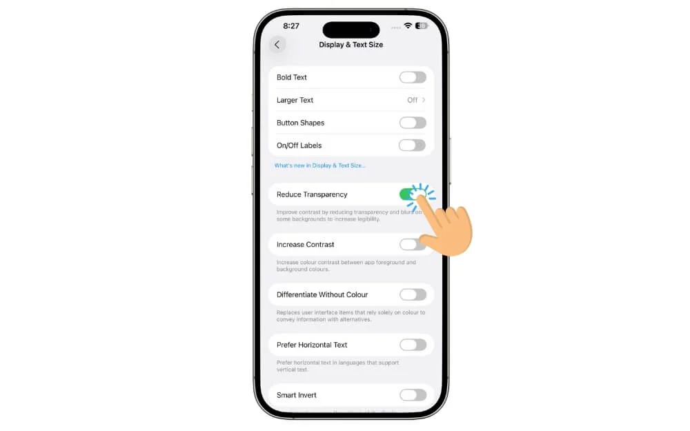 turn on reduce transparency settings
