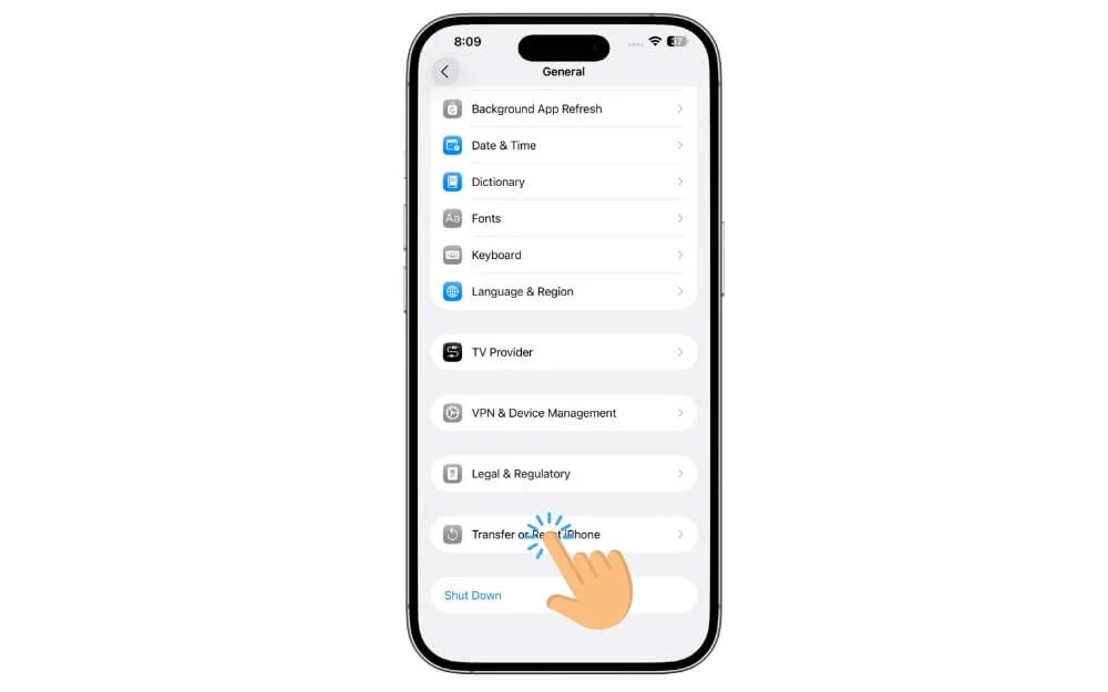 tap on tranfer or reset iphone settings