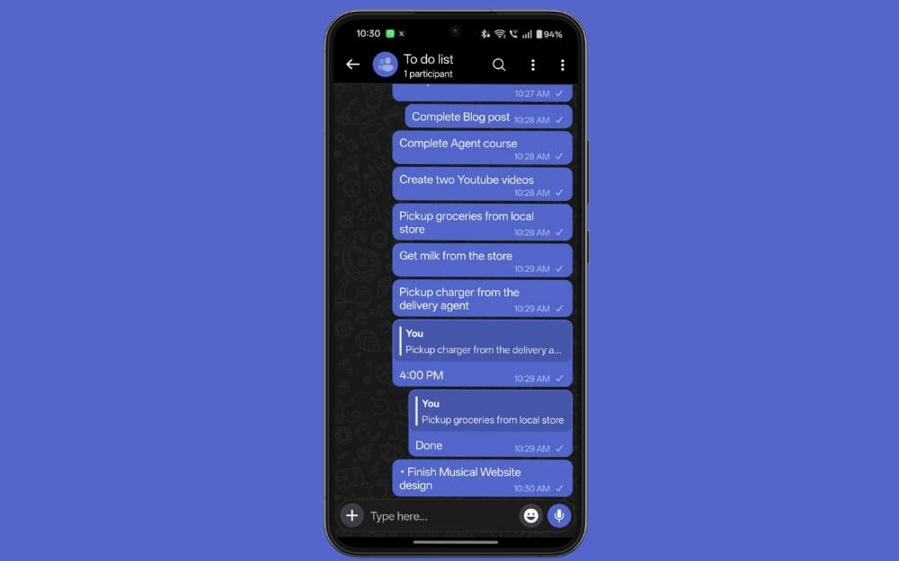 using the app as a to-do list