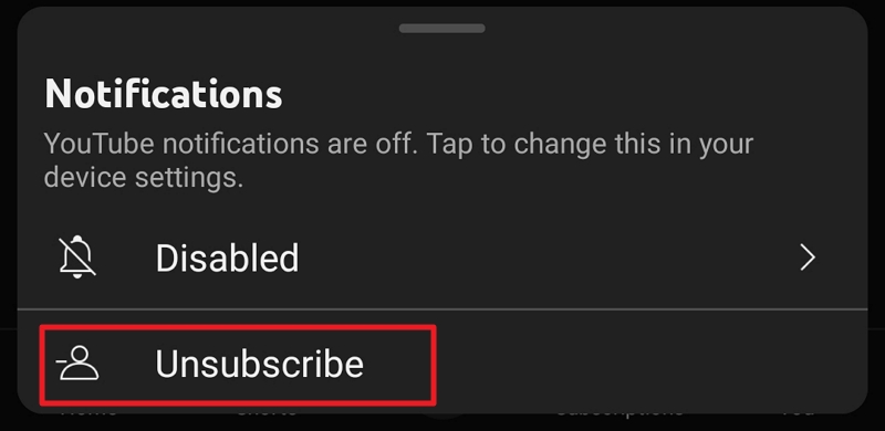 unsubscribe on youtube app