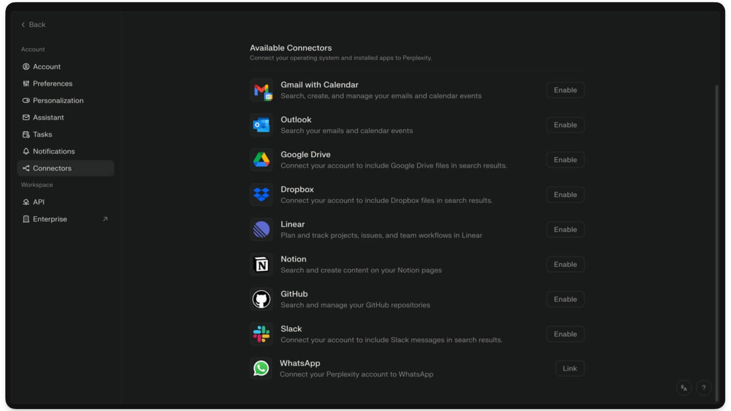perplexity app connectors
