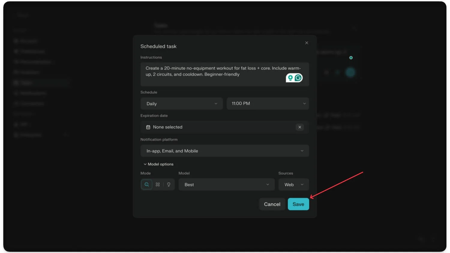 tap on save to create task