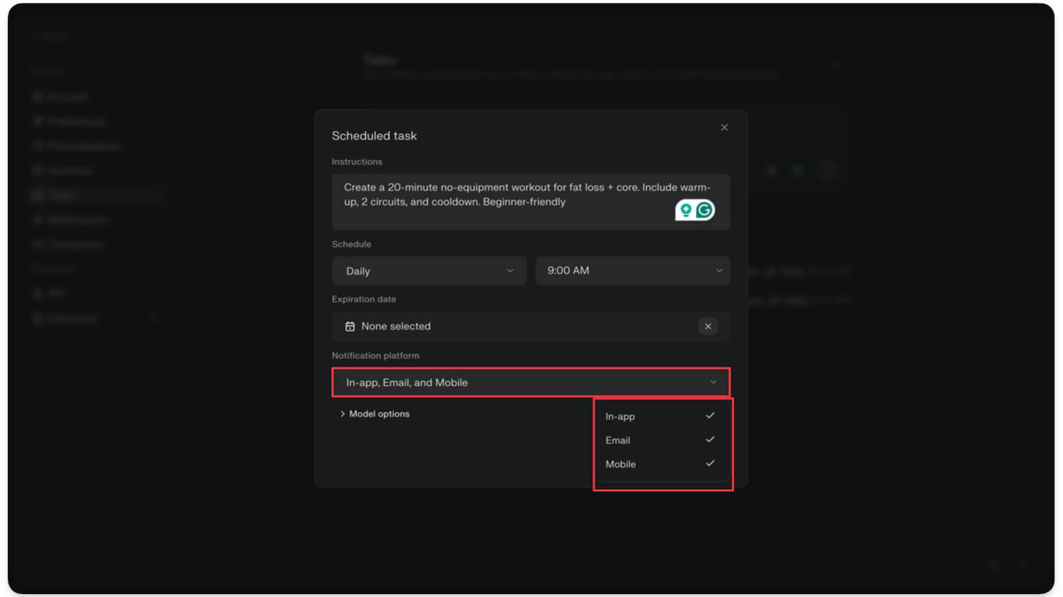 select task notifications