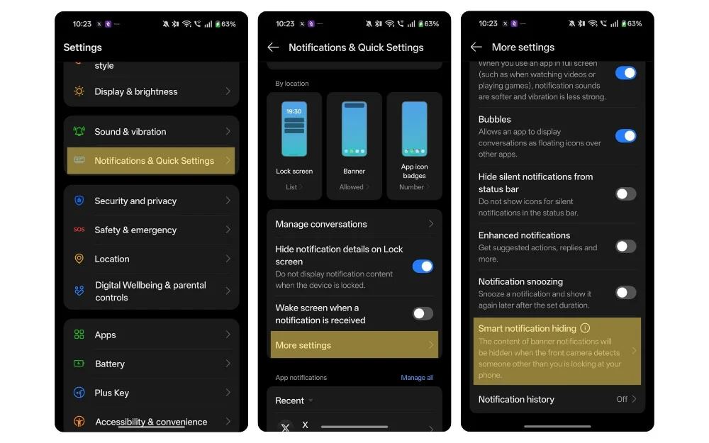 как скрыть уведомления, когда кто-то смотрит на ваш телефон в телефонах OnePlus how to hide notifications when someone looking at your phone in oneplus phones