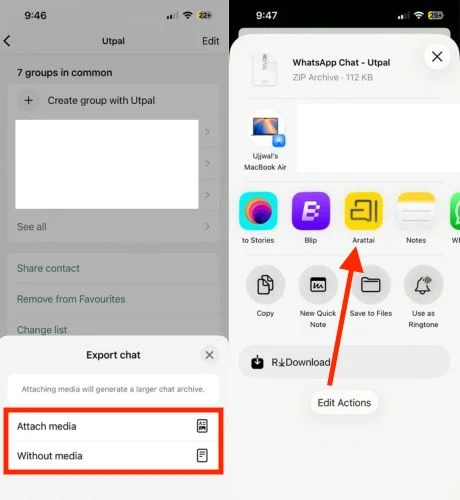 WhatsApp チャットを arattai に転送する transfer whatsapp chats to arattai