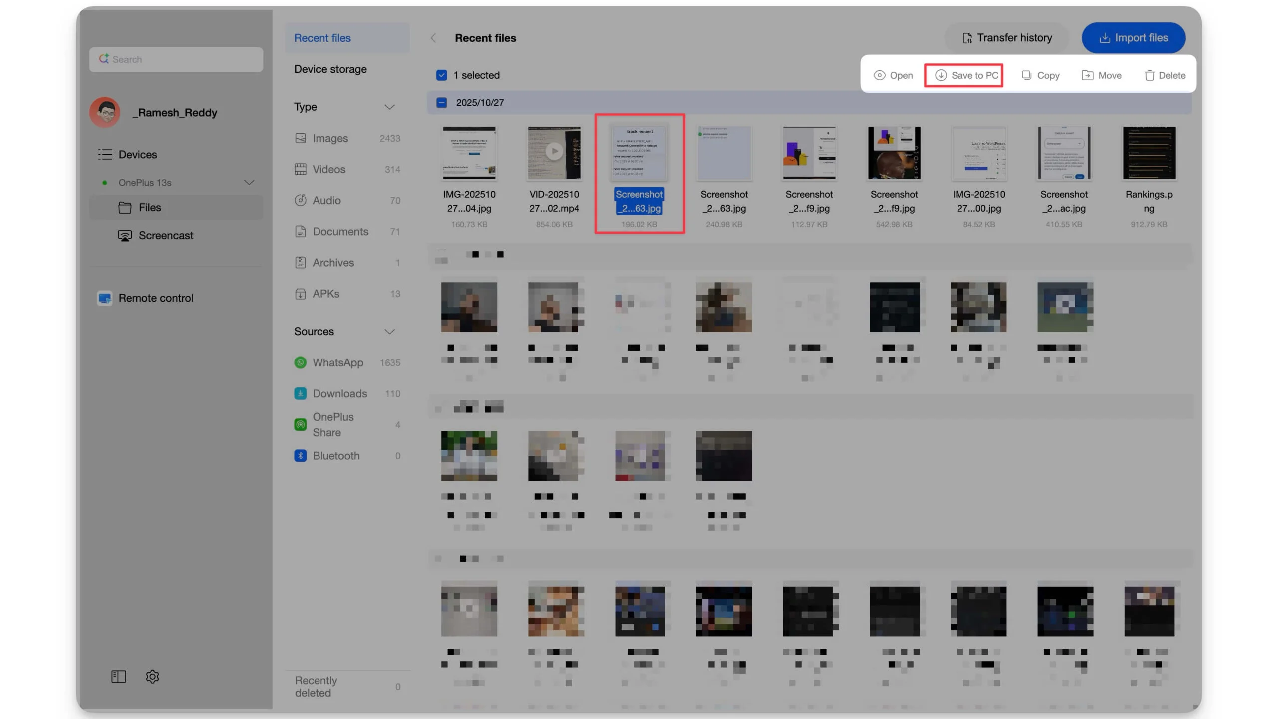 ファイルを PC に保存 1 スケール import files from pc to oneplus phone