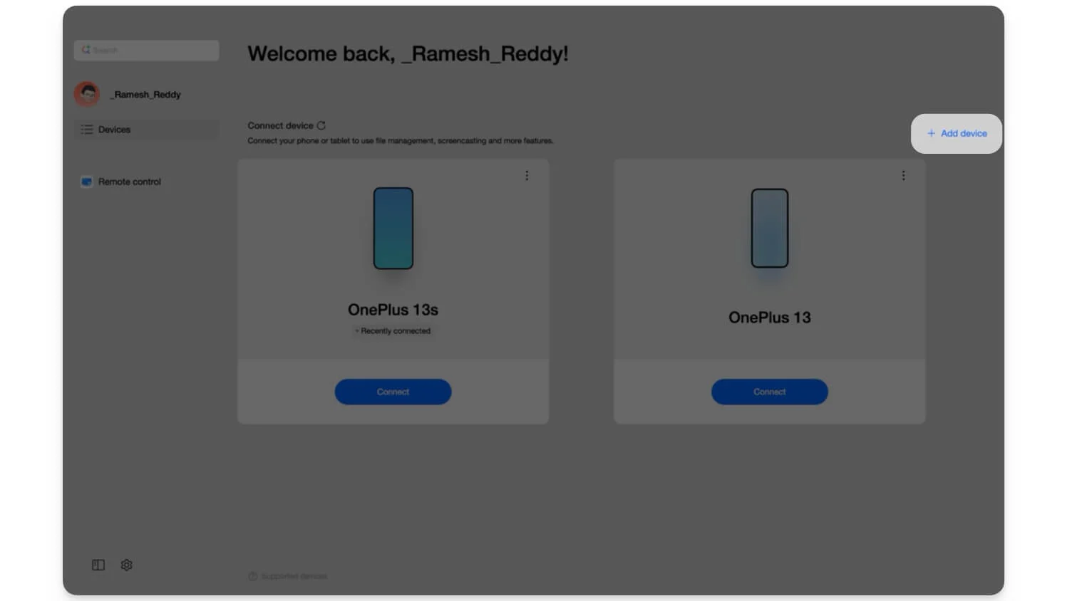 アプリにデバイスを追加します add device to o+ connect app