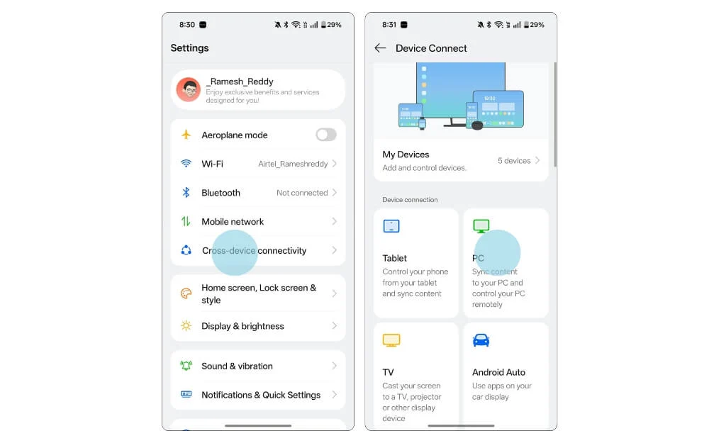 oneplus のクロスデバイス統合機能 cross device intergration features on oneplus