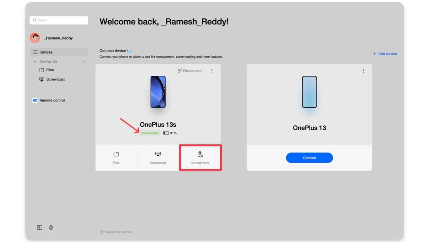 デバイスが接続されていることを確認し、クリップボード同期アイコンをタップします ensure devices is connected and tap on the clipboard sync icon