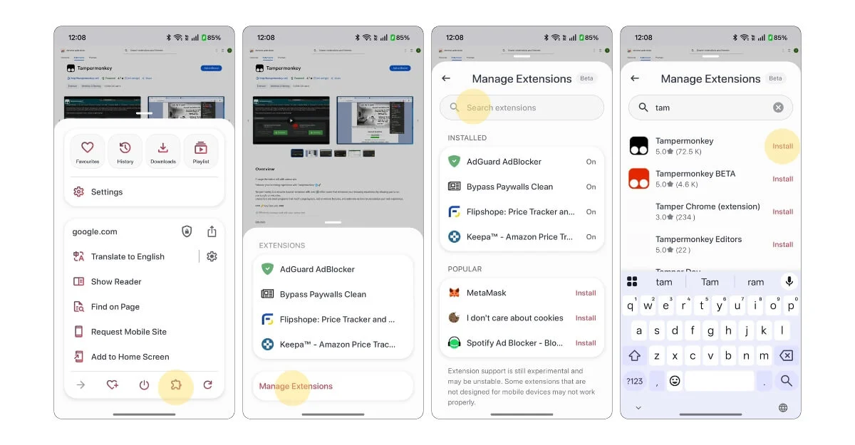 تثبيت ملحق tampermonkey على الجوال 1 install tampermonkey extension on mobile