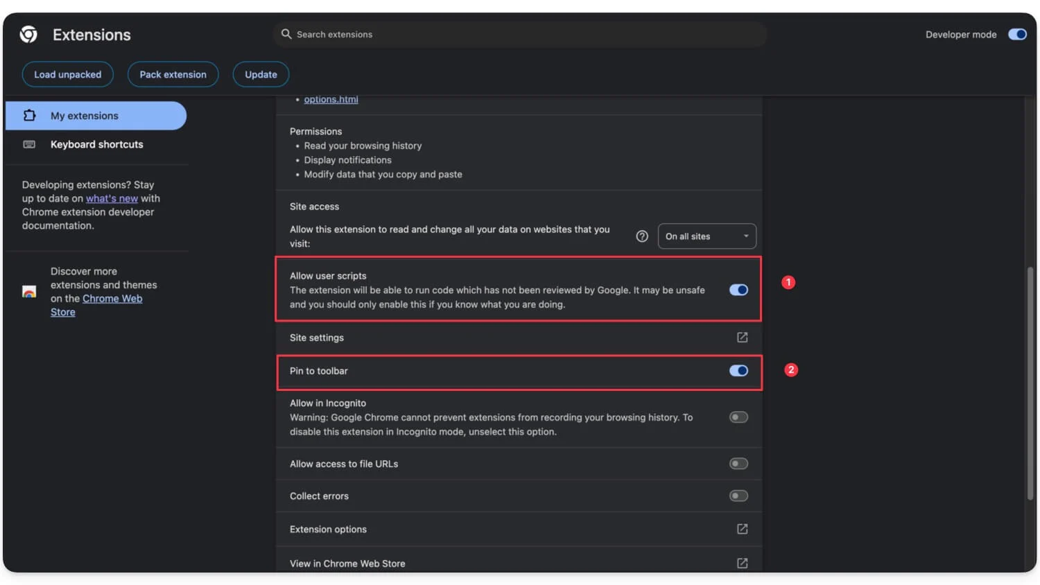تمكين السماح للمستخدمين وامتداد الدبوس enable allow users and pin extension