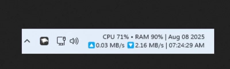 system performance metrics on the windows 11 taskbar.