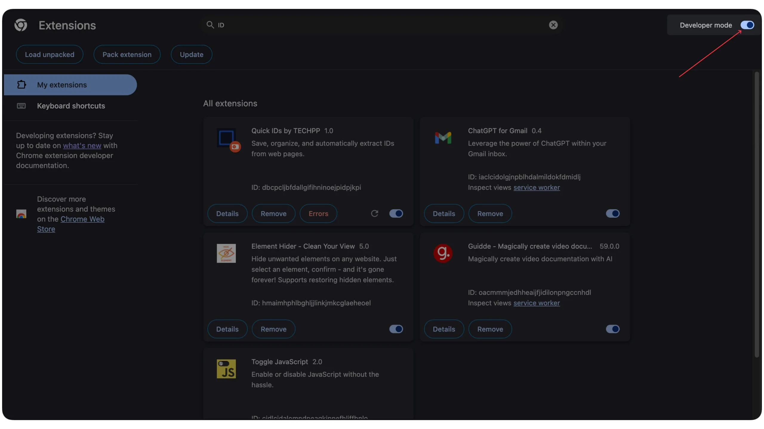enable developer mode on google chrome for extension