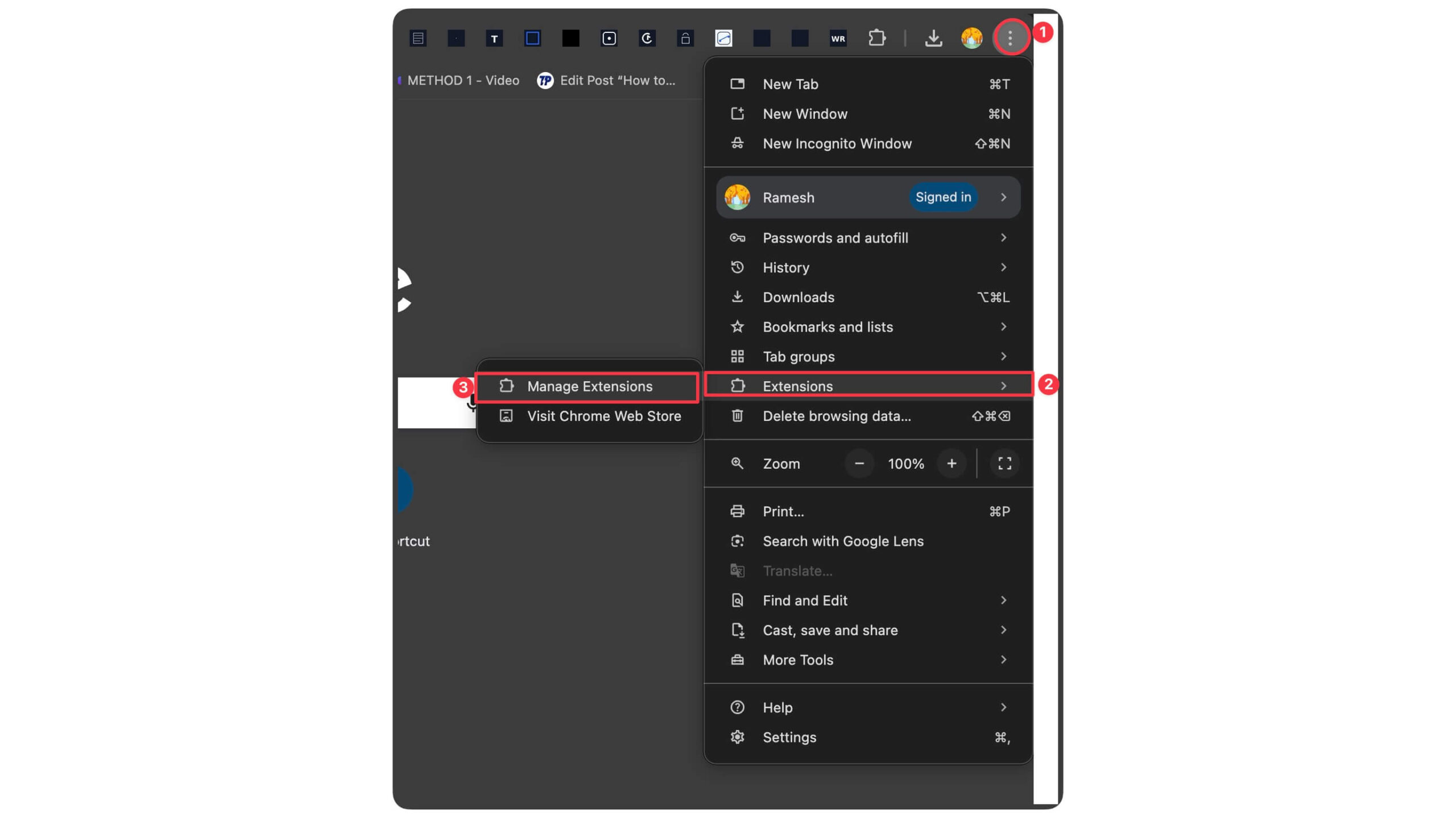 google chrome manage extension settings 