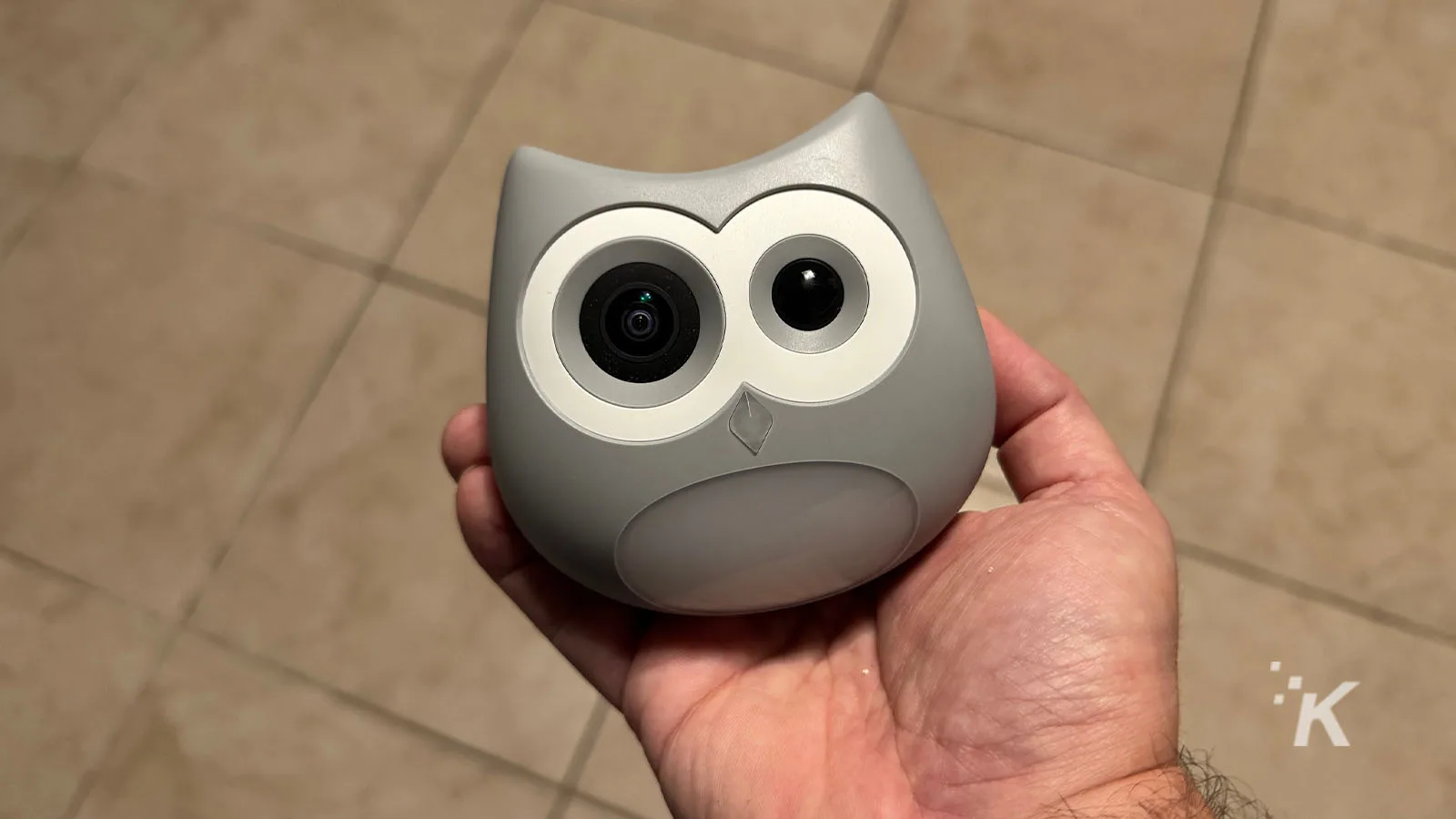 กล้อง SiiPet LitterLens ในมือบนพื้นกระเบื้อง