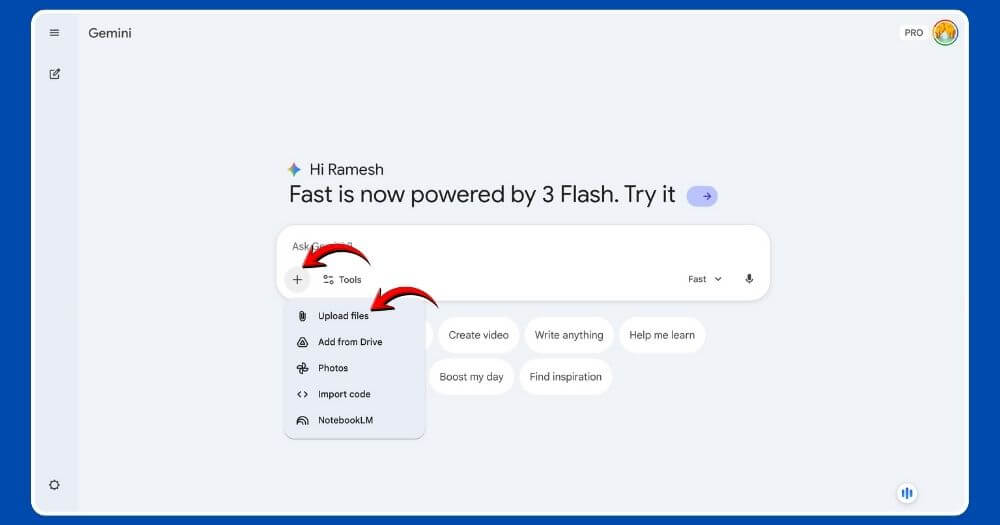 google gemini upload video feature